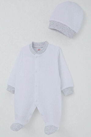 Breeze Erkek Bebek Patikli Tulum Nokta Desenli 0-6 Ay, Beyaz