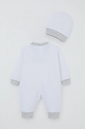 Breeze Erkek Bebek Tulum Nokta Desenli 0-6 Ay, Beyaz