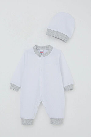 Breeze Erkek Bebek Tulum Nokta Desenli 0-6 Ay, Beyaz