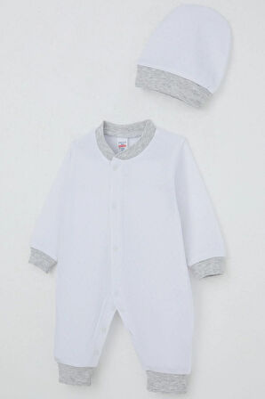 Breeze Erkek Bebek Tulum Nokta Desenli 0-6 Ay, Beyaz