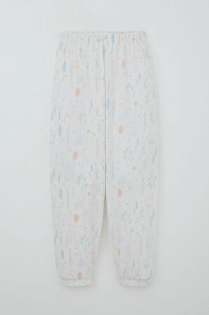 Breeze Kız Çocuk Pijama Takımı Bahar Fısıltısı Renkli Yapraklar Desenli 4-8 Yaş, Ekru