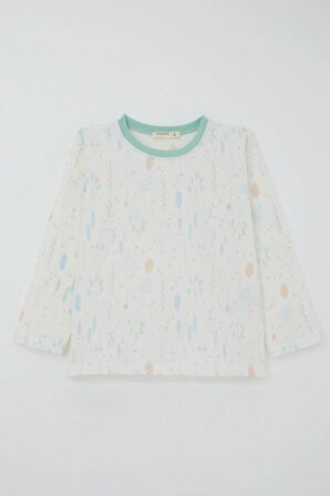 Breeze Kız Çocuk Pijama Takımı Bahar Fısıltısı Renkli Yapraklar Desenli 4-8 Yaş, Ekru