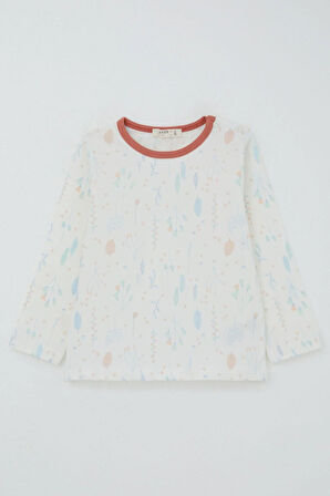 Breeze Kız Bebek Pijama Takımı Bahar Fısıltısı Renkli Yapraklar Desenli 9 Ay-3 Yaş, Ekru