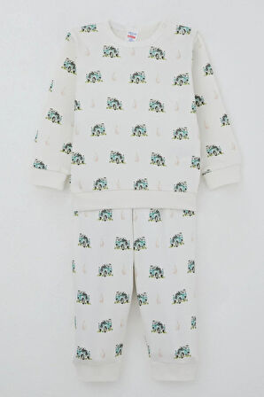 Breeze Erkek Bebek Pijama Takımı Omuzdan Patlı Macera Temalı Küçük Kaşif 4 Ay-1 Yaş, Ekru
