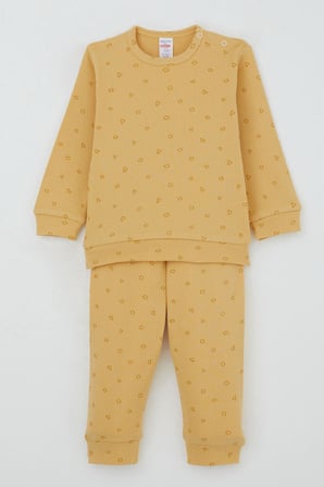 Breeze Erkek Bebek Pijama Takımı Omuzdan Patlı Mini Geometrik Şekiller 4 Ay-1 Yaş, Hardal Sarı
