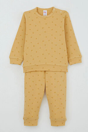 Breeze Erkek Bebek Pijama Takımı Omuzdan Patlı Mini Geometrik Şekiller 4 Ay-1 Yaş, Hardal Sarı