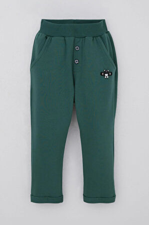 Breeze Erkek Bebek Eşofman Altı Ayıcık Armalı Düğme Aksesuarlı 9 Ay-3 Yaş, Zümrüt Yeşili