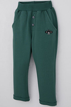 Breeze Erkek Bebek Eşofman Altı Ayıcık Armalı Düğme Aksesuarlı 9 Ay-3 Yaş, Zümrüt Yeşili