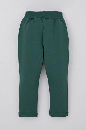 Breeze Erkek Bebek Eşofman Altı Ayıcık Armalı Düğme Aksesuarlı 9 Ay-3 Yaş, Zümrüt Yeşili