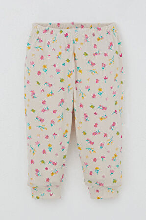 Breeze Kız Bebek Pijama Takımı Omuzdan Patlı Renkli Çiçek Desenli 4 Ay-1 Yaş, Krem