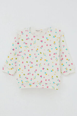 Breeze Kız Bebek Pijama Takımı Omuzdan Patlı Renkli Çiçek Desenli 4 Ay-1 Yaş, Ekru