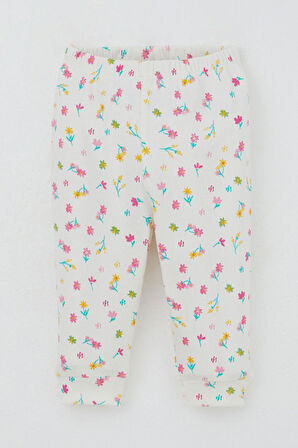 Breeze Kız Bebek Pijama Takımı Omuzdan Patlı Renkli Çiçek Desenli 4 Ay-1 Yaş, Ekru