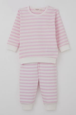 Breeze Kız Bebek Pijama Takımı Omuzdan Patlı Kendinden Desenli 4 Ay-1 Yaş, Pembe