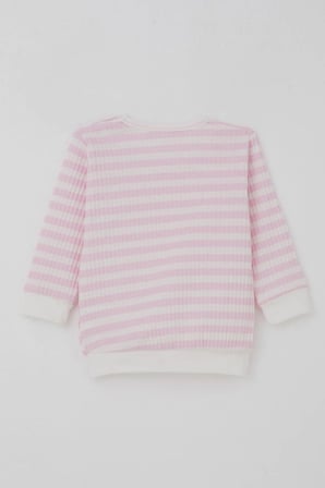 Breeze Kız Bebek Pijama Takımı Omuzdan Patlı Kendinden Desenli 4 Ay-1 Yaş, Pembe