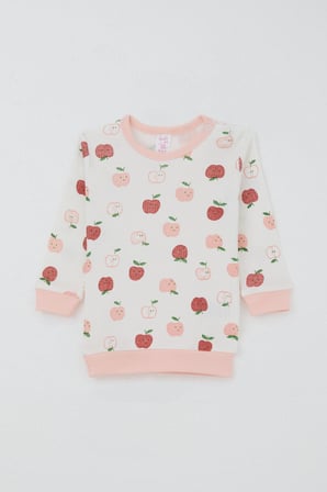 Breeze Kız Bebek Pijama Takımı Omuzdan Patlı Sevimli Minik Elma Desenli 4 Ay-1 Yaş, Ekru