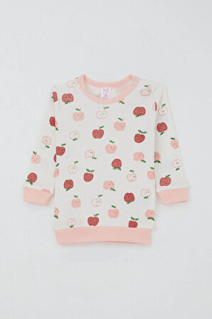 Breeze Kız Bebek Pijama Takımı Omuzdan Patlı Sevimli Minik Elma Desenli 4 Ay-1 Yaş, Ekru