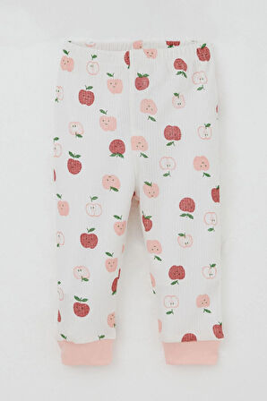 Breeze Kız Bebek Pijama Takımı Omuzdan Patlı Sevimli Minik Elma Desenli 4 Ay-1 Yaş, Ekru