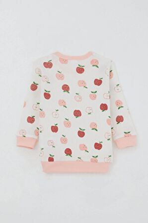 Breeze Kız Bebek Pijama Takımı Omuzdan Patlı Sevimli Minik Elma Desenli 4 Ay-1 Yaş, Ekru