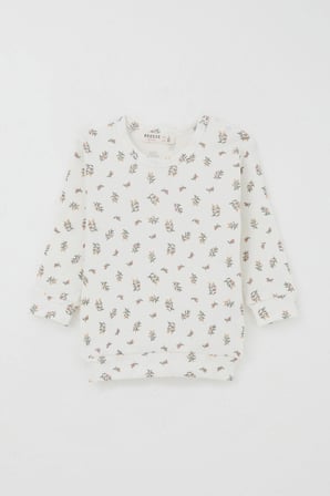 Breeze Kız Bebek Pijama Takımı Omuzdan Patlı Çiçek Desenli 4 Ay-1 Yaş, Ekru