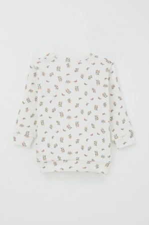 Breeze Kız Bebek Pijama Takımı Omuzdan Patlı Çiçek Desenli 4 Ay-1 Yaş, Ekru