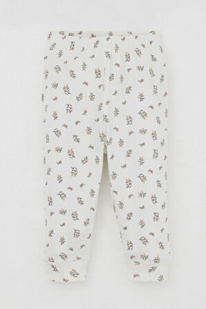 Breeze Kız Bebek Pijama Takımı Omuzdan Patlı Çiçek Desenli 4 Ay-1 Yaş, Ekru