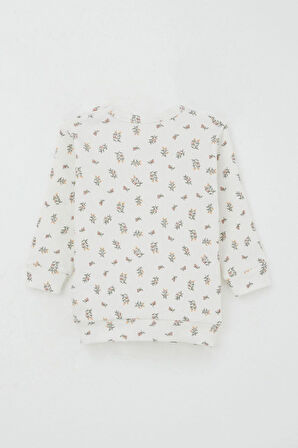 Breeze Kız Bebek Pijama Takımı Omuzdan Patlı Çiçek Desenli 4 Ay-1 Yaş, Ekru