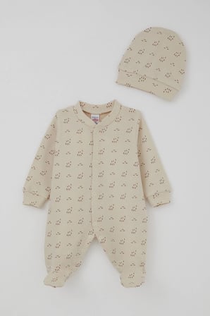 Breeze Erkek Bebek Patikli Tulum Desenli 0-6 Ay, Bej