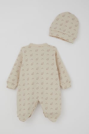 Breeze Erkek Bebek Patikli Tulum Desenli 0-6 Ay, Bej