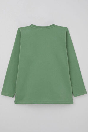 Breeze Erkek Çocuk Uzun Kollu Tişört Cool Yazı Armalı Cepli 4-8 Yaş, Mint Yeşili