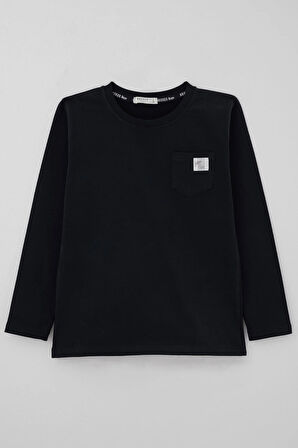 Breeze Erkek Çocuk Uzun Kollu Tişört Cool Yazı Armalı Cepli 4-8 Yaş, Lacivert