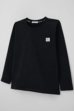 Breeze Erkek Çocuk Uzun Kollu Tişört Cool Yazı Armalı Cepli 4-8 Yaş, Lacivert