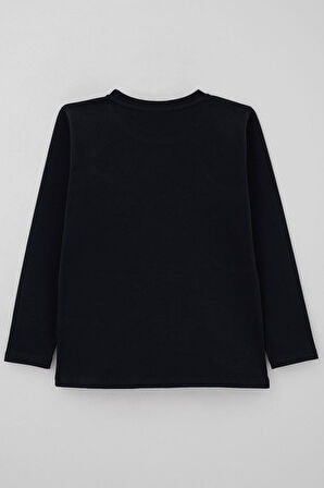 Breeze Erkek Çocuk Uzun Kollu Tişört Cool Yazı Armalı Cepli 4-8 Yaş, Lacivert