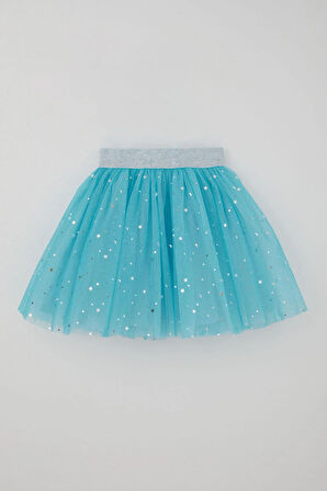 Breeze Kız Çocuk Tütü Etek Gümüş Yıldız & Ay Desenli 5-10 Yaş, Mavi