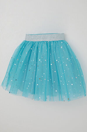 Breeze Kız Çocuk Tütü Etek Gümüş Yıldız & Ay Desenli 5-10 Yaş, Mavi