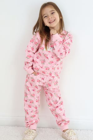Breeze Kız Çocuk Eşofman Takım Çiçek Desenli 1.5-5 Yaş, Pembe