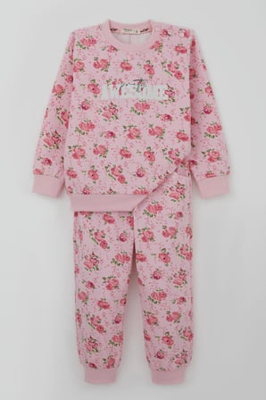 Breeze Kız Çocuk Eşofman Takım Çiçek Desenli 1.5-5 Yaş, Pembe