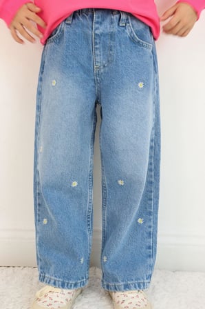 Breeze Kız Çocuk Jean Pantolon Papatya Nakışlı Düğmeli 1.5-5 Yaş, Açık Mavi