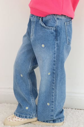Breeze Kız Çocuk Jean Pantolon Papatya Nakışlı Düğmeli 1.5-5 Yaş, Açık Mavi