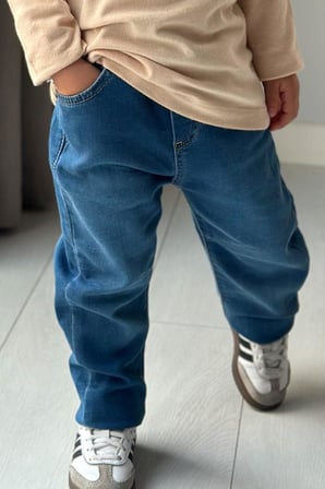 Breeze Erkek Çocuk Jean Pantolon Beli Paçası Lastikli Bağcıklı 1.5-5 Yaş, Mavi