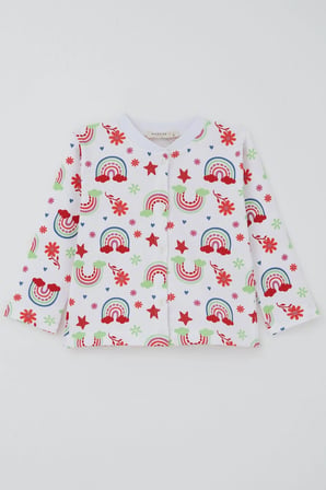 Breeze Kız Bebek Pijama Takımı Gökkuşağı Masalı Çiçek Desenli 4 Ay-1 Yaş, Beyaz