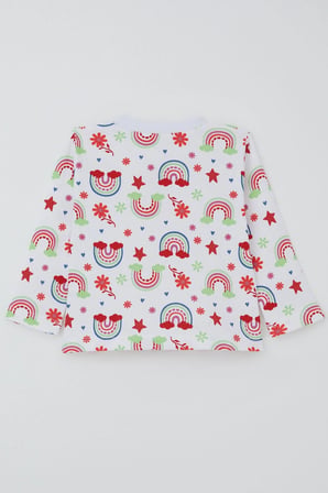 Breeze Kız Bebek Pijama Takımı Gökkuşağı Masalı Çiçek Desenli 4 Ay-1 Yaş, Beyaz