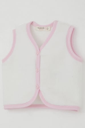 Breeze Kız Bebek Polar Yelek Düğmeli 0-9 Ay, Beyaz