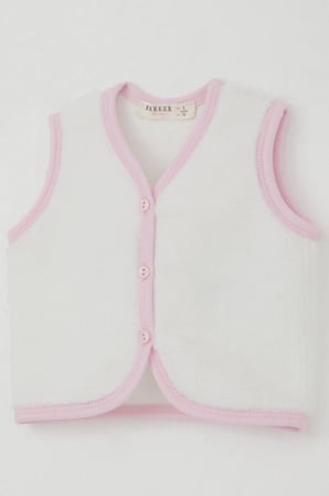 Breeze Kız Bebek Polar Yelek Düğmeli 0-9 Ay, Beyaz