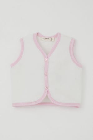Breeze Kız Bebek Polar Yelek Düğmeli 0-9 Ay, Beyaz