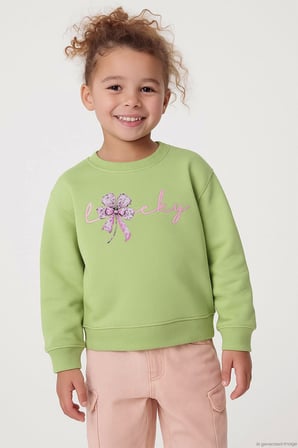 Breeze Kız Çocuk Sweatshirt Fiyonklu Çiçek Baskılı 2-6 Yaş, Fıstık Yeşili