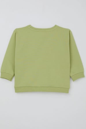 Breeze Kız Çocuk Sweatshirt Fiyonklu Çiçek Baskılı 2-6 Yaş, Fıstık Yeşili