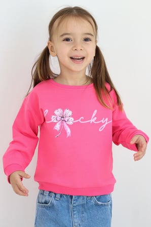 Breeze Kız Çocuk Sweatshirt Fiyonklu Çiçek Baskılı 2-6 Yaş, Pembe