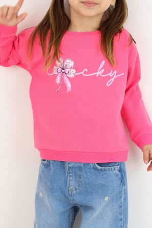 Breeze Kız Çocuk Sweatshirt Fiyonklu Çiçek Baskılı 2-6 Yaş, Pembe