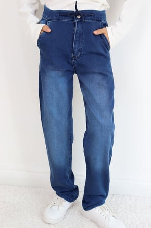 Breeze Erkek Çocuk Jean Pantolon Bağcıklı Fermuarlı Cepli 10-14 Yaş, Koyu Mavi