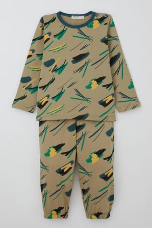 Breeze Erkek Bebek Pijama Takımı Renkli Fırça Vuruşu 9 Ay-3 Yaş, Haki Yeşil